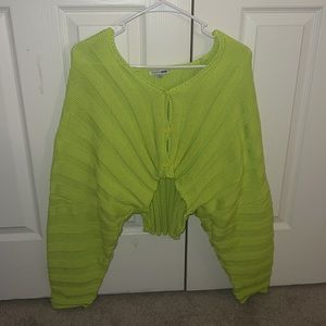 Like Green Cropped Bell Sleeved Cardigan Button Down